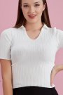 Kısa Kollu Kaşkorse Polo Yaka Bluz Beyaz