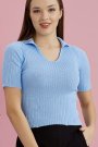Kısa Kollu Kaşkorse Polo Yaka Bluz Mavi Renk