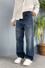 Lacivert Taşlanmış Baggy Kalıp Jean - Kot Pantolon
