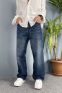 Lacivert Taşlanmış Baggy Kalıp Jean - Kot Pantolon