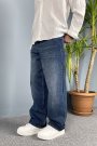Lacivert Taşlanmış Baggy Kalıp Jean - Kot Pantolon