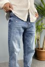 Mavi Yırtık Detaylı Jean Denim - Boyfriend Kot Pantolon
