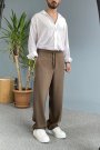 Modal Kumaş Bağcıklı Baggy Pantolon Kahverengi