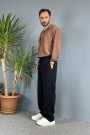 Modal Kumaş Bağcıklı Baggy Pantolon Siyah