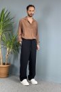 Modal Kumaş Bağcıklı Baggy Pantolon Siyah