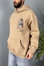 Mona Lisa Baskılı Oversize Cepli Vizon Kapüşonlu Sweatshirt