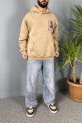 Mona Lisa Baskılı Oversize Cepli Vizon Kapüşonlu Sweatshirt