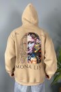 Mona Lisa Baskılı Oversize Cepli Vizon Kapüşonlu Sweatshirt