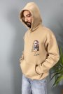Mona Lisa Baskılı Oversize Cepli Vizon Kapüşonlu Sweatshirt