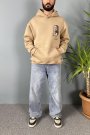 Mona Lisa Baskılı Oversize Cepli Vizon Kapüşonlu Sweatshirt