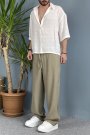 Nakışlı Oversize Asimetrik Kesim Kısa Kollu Gömlek Ekru