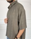 Nakışlı Oversize Asimetrik Kesim Kısa Kollu Gömlek Haki