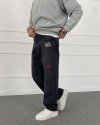 Nakışlı Yıkamalı Regular Kalıp Denim Siyah Jean