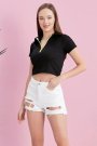 Neon Fermuarlı Kaşkorse Polo Yaka Bluz Siyah