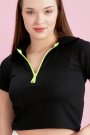 Neon Fermuarlı Kaşkorse Polo Yaka Bluz Siyah
