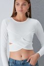 Önü Çapraz Crop Tasarım Kaşkorse Beyaz Bluz