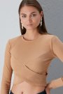 Önü Çapraz Crop Tasarım Kaşkorse Taba Bluz