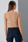 Önü Çapraz Crop Tasarım Kaşkorse Taba Bluz