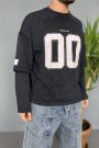 Oversize Baskılı Old School Siyah Sweatshirt