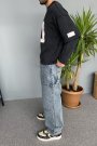 Oversize Baskılı Old School Siyah Sweatshirt
