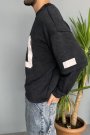 Oversize Baskılı Old School Siyah Sweatshirt