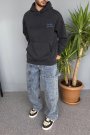 Oversize Çiçek Baskılı Cepli Antrasit Kapüşonlu Sweatshirt