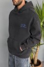 Oversize Çiçek Baskılı Cepli Antrasit Kapüşonlu Sweatshirt