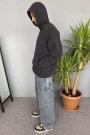 Oversize Çiçek Baskılı Cepli Antrasit Kapüşonlu Sweatshirt