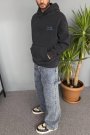 Oversize Çiçek Baskılı Cepli Antrasit Kapüşonlu Sweatshirt