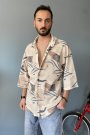 Oversize Fakir Kol Jakarlı Ekru Gömlek