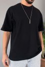 Oversize Fit %100 Pamuk Orta Kalın Dokulu Siyah T-Shirt