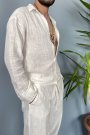 Oversize Yazlık Ekru Müslin Kumaş Gömlek Pantolon İkili Takım