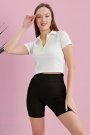 Polo Yaka Neon Fermuarlı Kaşkorse Bluz Beyaz Renk