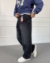 Şerit Detaylı Bol Kalıp Siyah Baggy Jean