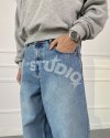 Studio Baskılı Loose Fit Mavi Jean