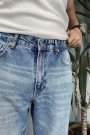 Taşlanmış Koyu Mavi Kot Pantolon Regular Kalıp