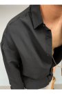 Tensel Kumaş Oversize Uzun Kollu Siyah Gömlek