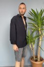 Tensel Kumaş Oversize Uzun Kollu Siyah Gömlek