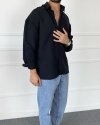 Tensel Kumaş Oversize Uzun Kollu Siyah Gömlek