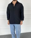 Tensel Kumaş Oversize Uzun Kollu Siyah Gömlek