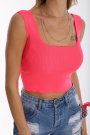 U Yaka Standart Beden Basic Yazlık Pembe Triko Bluz