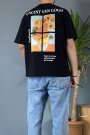 Van Gogh Baskılı Bisiklet Yaka Oversize Siyah Tişört