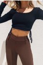 Yanları İp Büzgülü Kaşkorse Siyah Crop Bluz
