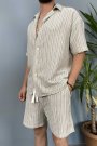 Haki Oversize Gömlek Şort Keten Takım