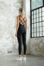 Dar Kesim Çapraz Bant Siyah Yoga Pilates Tulumu Spor Tayt Sırt Dekolteli
